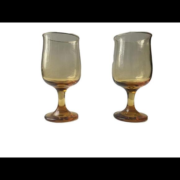 Vintage Pair Of Amber Wine Glass lot of (2) 5 5/8” Tall - Picture 1 of 8